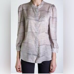 See by Chloe Striped Neutral Three Quarter Button Down Top Size 6